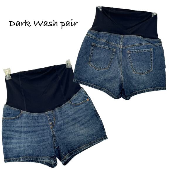 Maternity Shorts 2 pair Ingrid & Isabel 8 Over Belly Midi Crossover Panel Denim - Picture 3 of 11